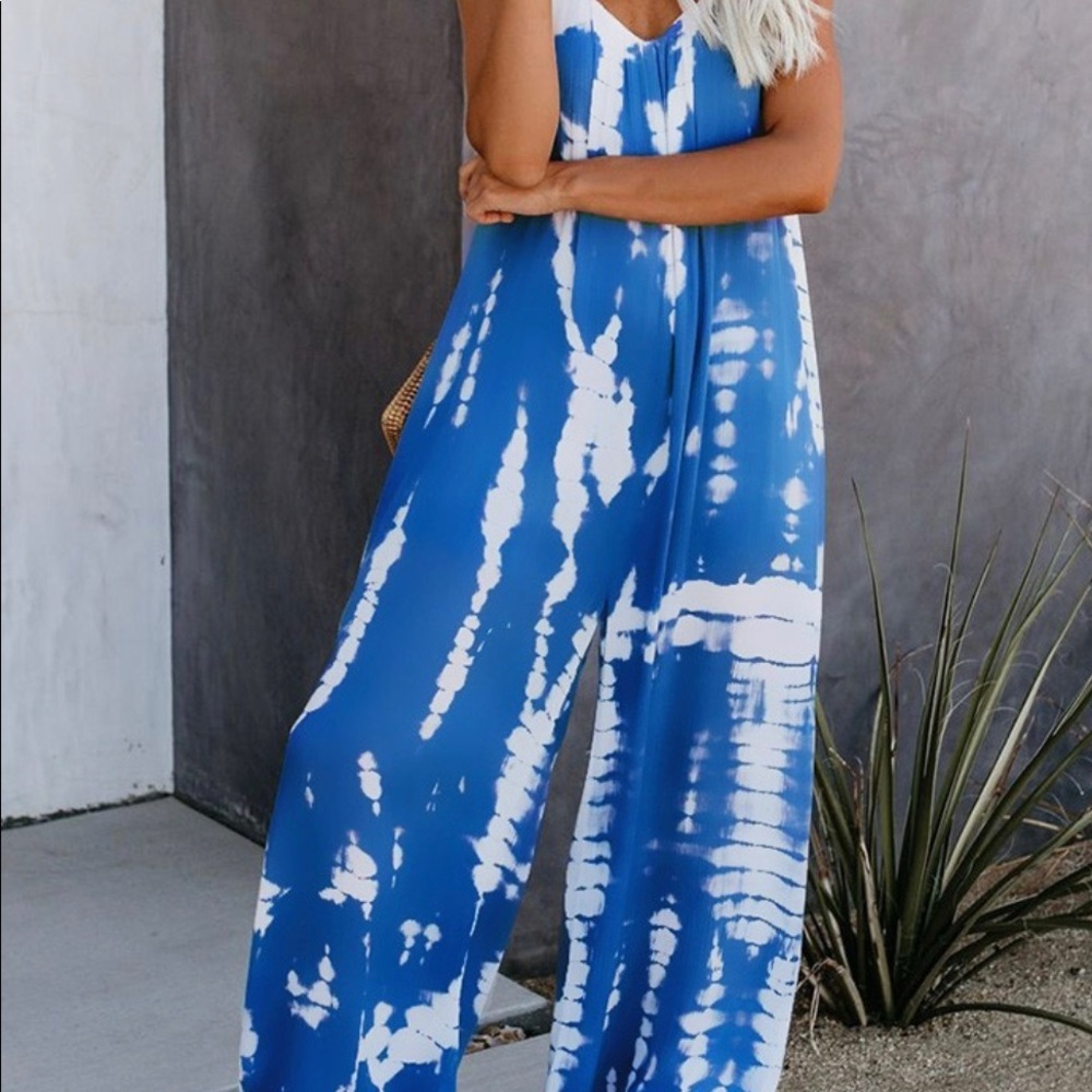 LAST ONE tie dye print v neck jumpsuit